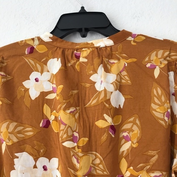 New! Bohemian Peasant Orange Rust Floral Tropical Top Blouse - Picture 7 of 11